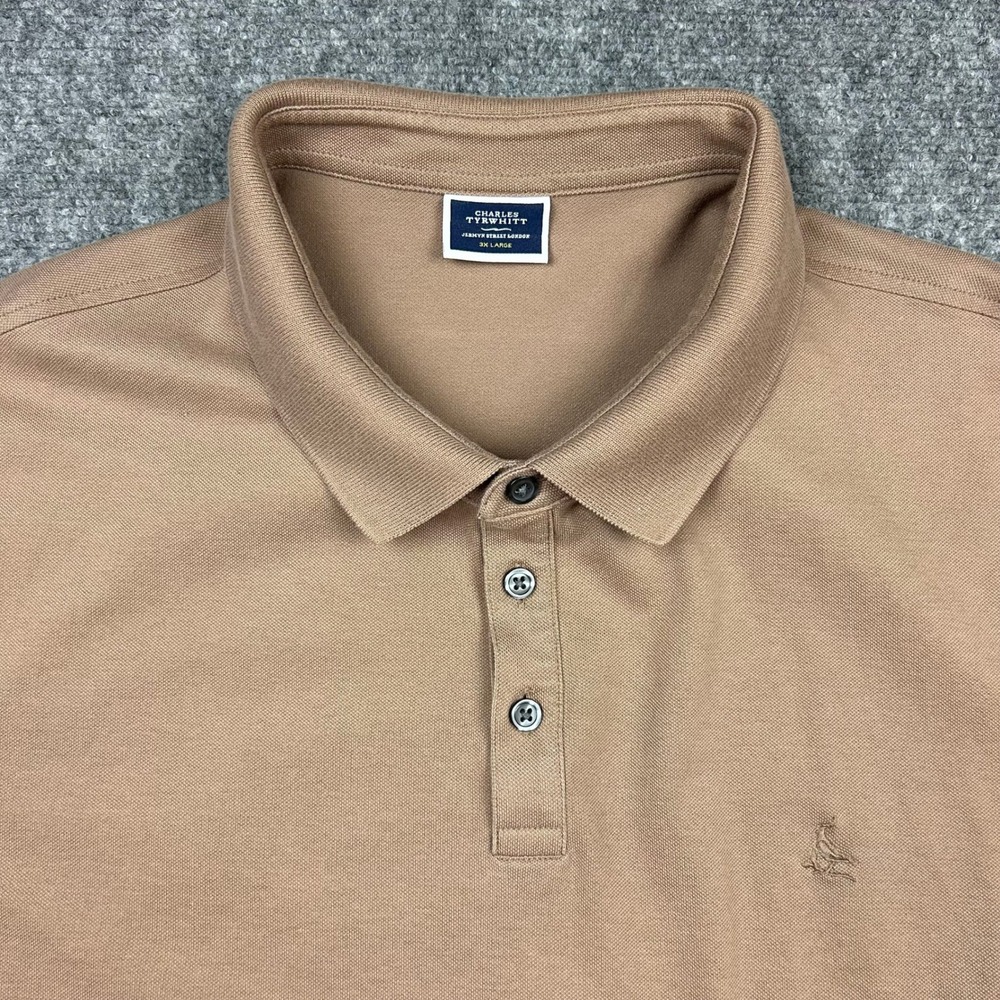 Charles Tyrwhitt Polo Shirt Mens 3XL Camel Brown Cotton Stretch Short Sleeve